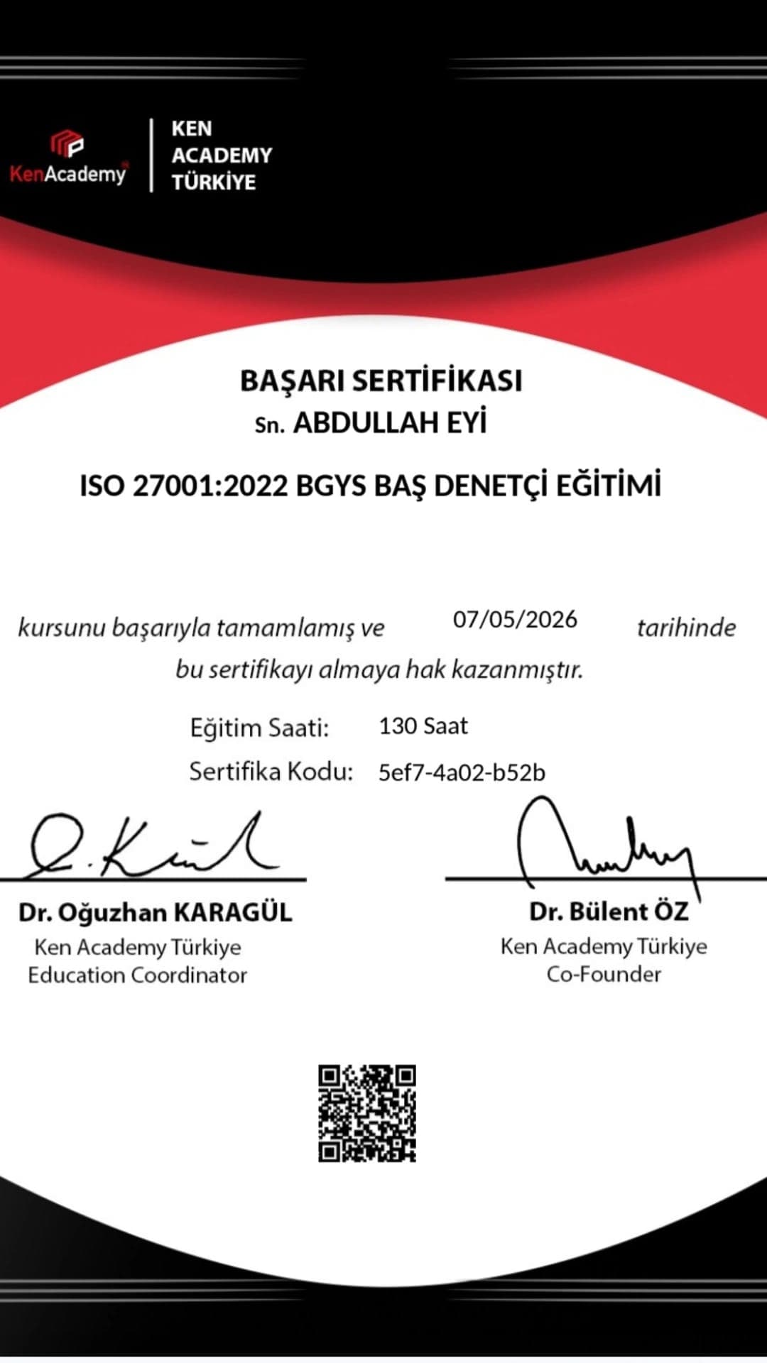 ISO 27001:2022 Bilgi Güvenliği Yönetim Sistemi Baş Denetçi Sertifikası
